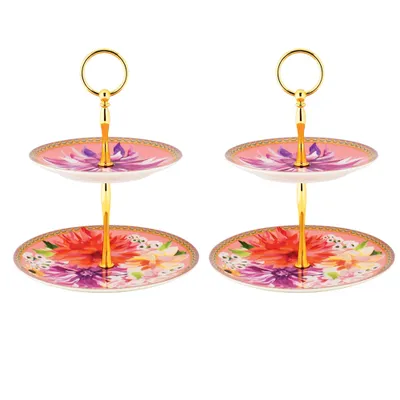 Set of 2 dahlia pink 2-tier cake stands by maxwell & williams (20 x 25 cm) - pink