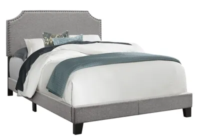 Grey bed frame with a chrome metal nail head trim - double - full