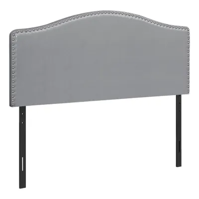 Upholstered headboard with antique brass-finish nailheads - queen - grey