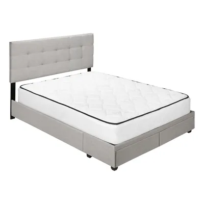 Upholstered platform bed with storage drawers - queen - beige