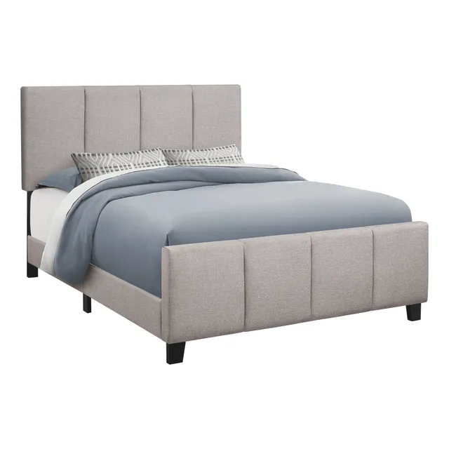 Square-tufted bed with linen-look fabric - queen