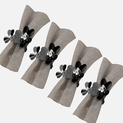 Set of 4 shiny black bloom napkin rings by intercontinental