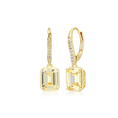 Reign sterling silver 18k gold-plated yellow emerald cut cubic zirconia earrings