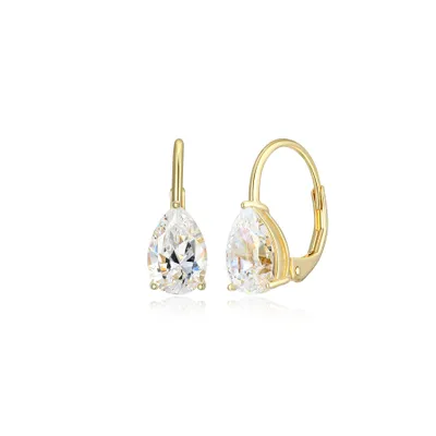 Reign sterling silver 18k gold-plated cubic zirconia pear leverback earrings