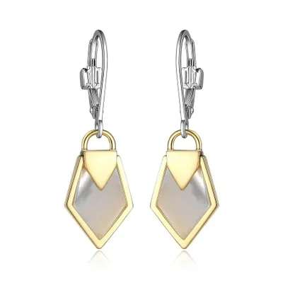 Elle two-tone 18k gold plated sterling silver & genuine mother of pearl lock earrings