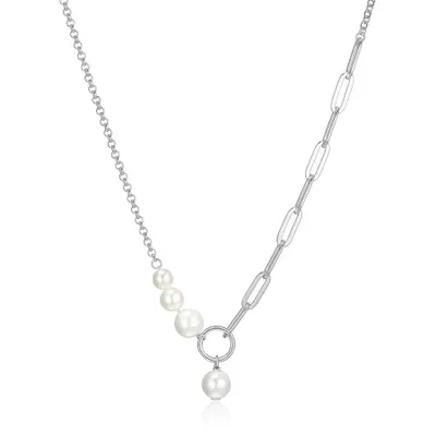 Elle sterling silver shell pearl half paperclip link necklace