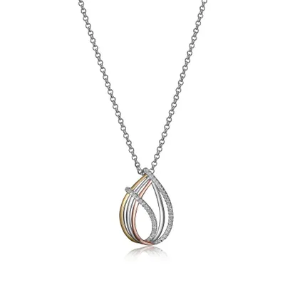 Elle sterling silver & cubic zirconia 3-tone gold plated teardrop pendant necklace