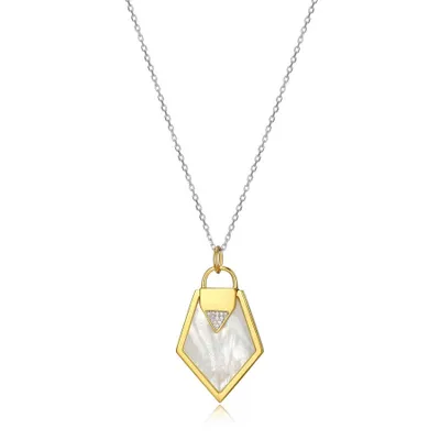 Elle two-tone 18k gold plated sterling silver & genuine mother of pearl lock pendant necklace