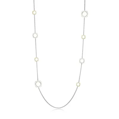 Elle 18k gold plated sterling silver 2-tone long square station necklace