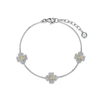 Reign sterling silver & cubic zirconia two-tone clover station bracelet