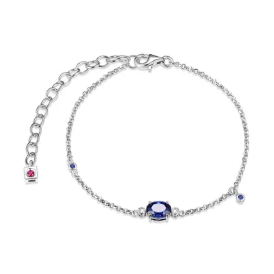 Elle sterling silver oval created blue sapphire and genuine lab grown diamond bracelet
