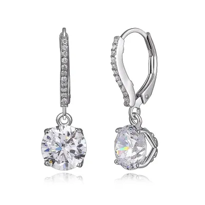 Reign sterling silver & cubic zirconia round micropave leverback earrings