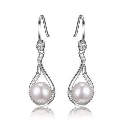 Reign sterling silver & cubic zirconia genuine pearl teardrop earrings