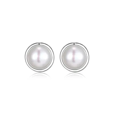 Reign sterling silver & genuine pearl round stud earrings