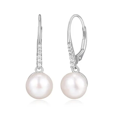 Reign sterling silver & cubic zirconia genuine pearl leverback earrings