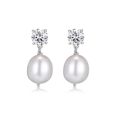 Reign sterling silver & cubic zirconia oval pearl drop stud earrings