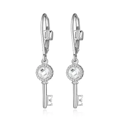 Elle sterling silver & cubic zirconia key leverback earrings