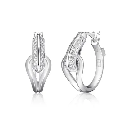 Elle sterling silver & cubic zirconia interlocking link 21mm hoop earrings