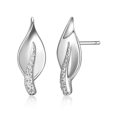 Elle sterling silver & cubic zirconia leaf stud earrings