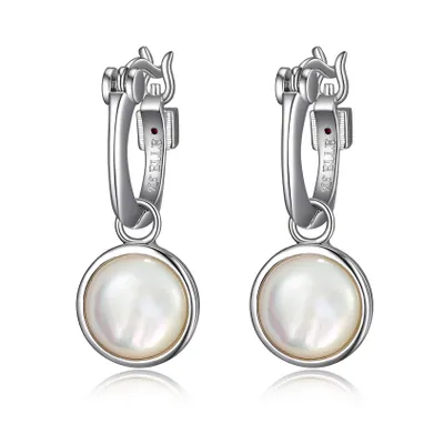 Elle sterling silver & genuine mother of pearl hoop earrings