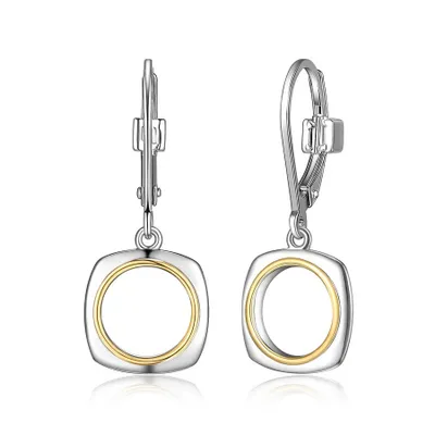 Elle 18k gold plated sterling silver 2-tone square drop earrings