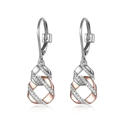 Elle two-tone rose gold plated sterling silver & cubic zirconia interlocking flat link leverback earrings
