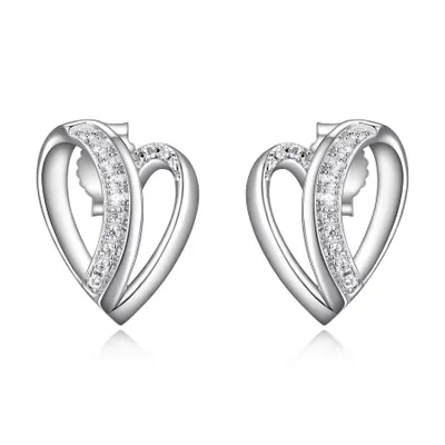 Elle sterling silver & cubic zirconia overlap heart stud earrings