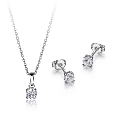 Reign sterling silver & cubic zirconia 4mm stud earrings and 5mm round pendant set