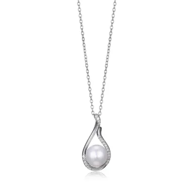 Reign sterling silver & cubic zirconia genuine pearl teardrop necklace