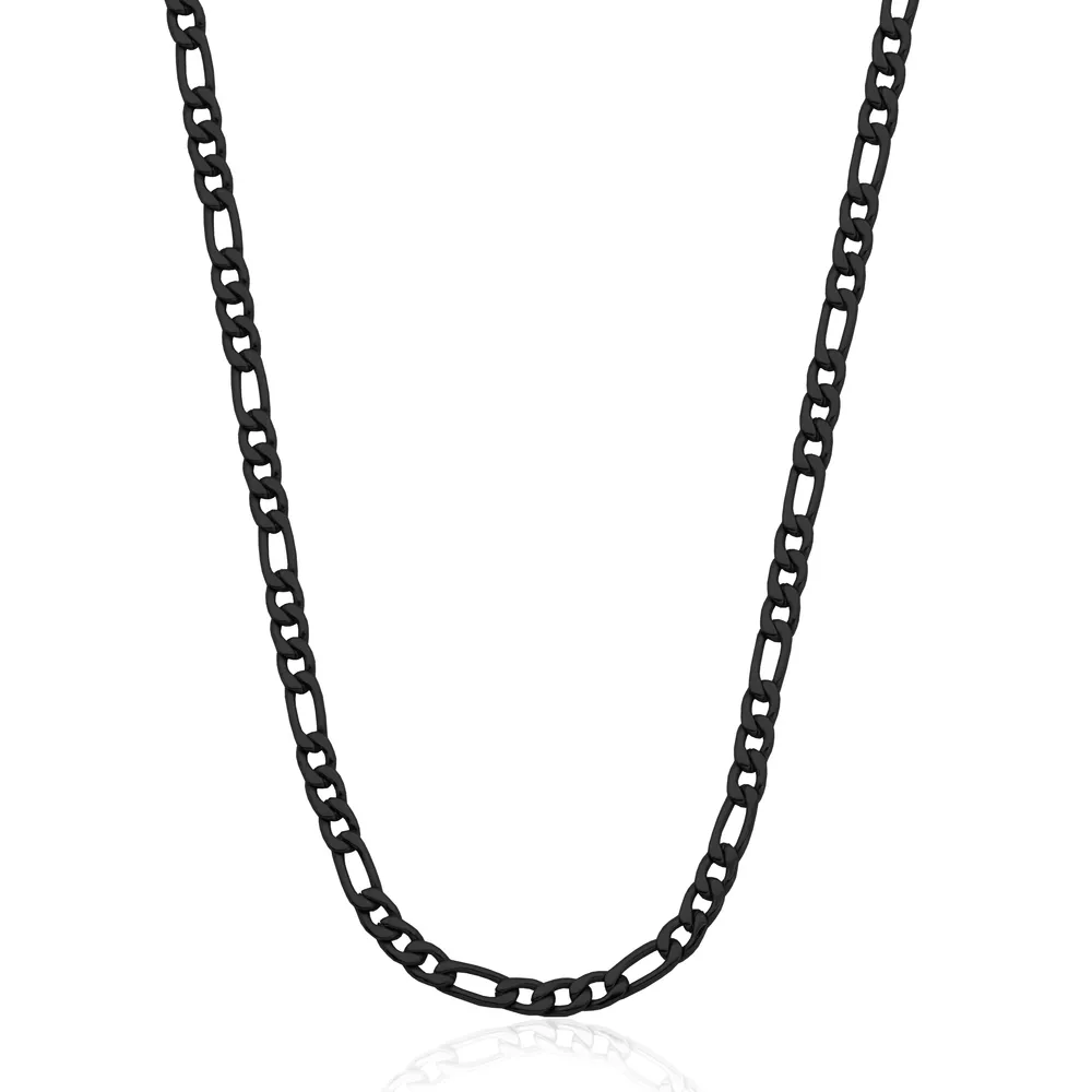 Steelx stainless steel black ionic plated 4.5mm figaro chain necklace 24""
