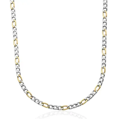 Steelx stainless steel 2-tone gold plated 7mm figaro chain necklace 24""