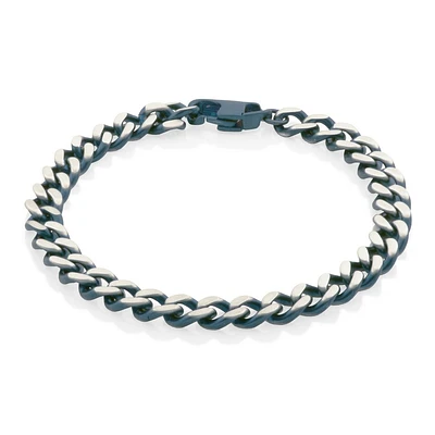 Steelx stainless steel blue plated 7.5mm curb chain bracelet 8.5""