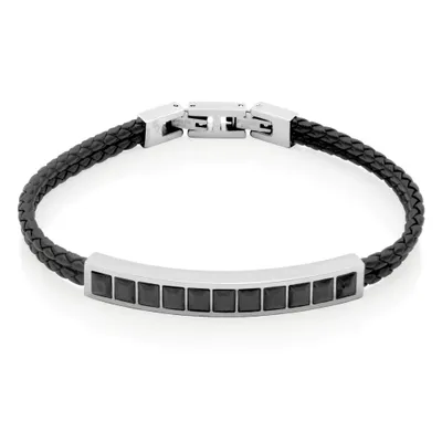 Steelx stainless steel black cubic zirconia leather bracelet