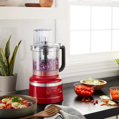 Robot culinaire de 13 tasses kitchenaid avec trousse de tranchage en dés - rouge empire