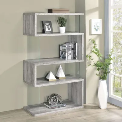 Mandy bookcase - driftwood grey glass