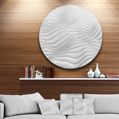 Fractal rippled white 3d waves metal wall art - round 29x29