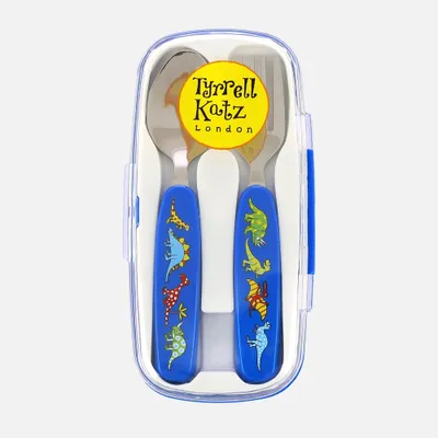 2-piece dinosaur blue cutlery set by tyrrell katz