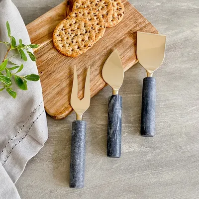 Black marble 3-piece cheese knife set by natural living