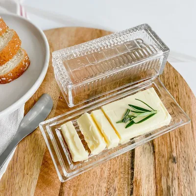 Glass butter dish with cover
