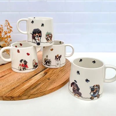 Set of 4 paws café dog mugs by bia