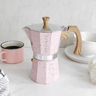 Milano pink stone stovetop espresso maker by grosche - 6 cup