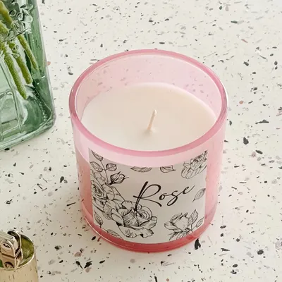 Glass candle in jar - pink rose