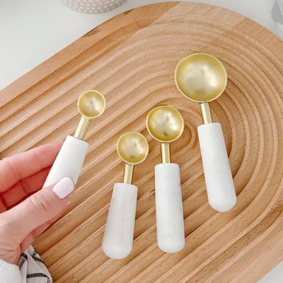 Gold & white marble measuring spoons - set of 4