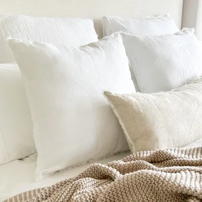 Pure linen decorative cushion - white - 20""x20""