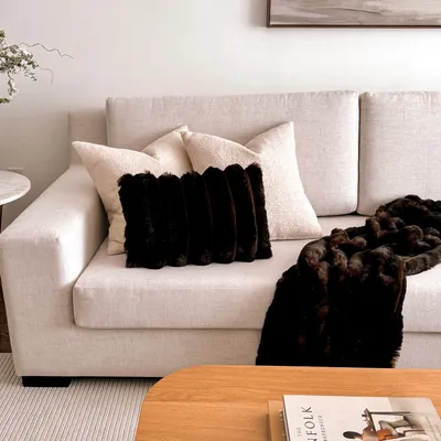 Sable faux fur cushion - black - 14""x20""