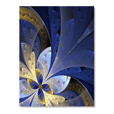 Blue and yellow fractal pattern canvas art print - 12"" x 20"" - canvas only