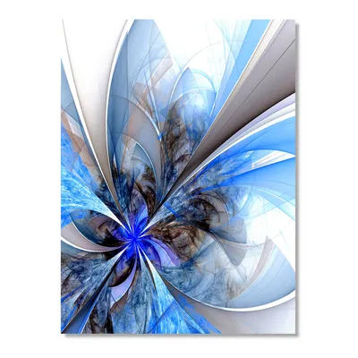 Symmetrical large blue fractal flower canvas art print - 20"" x 40"" - canvas only
