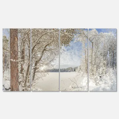 Lake in winter woods - 4 canvas wall art