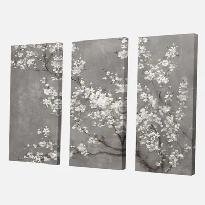 White cherry blossoms ii canvas wall art print - 3 panels - 48"" x 32"" - 3 panels - canvas only