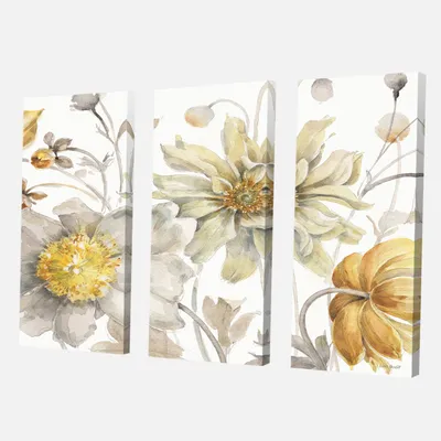 Fields of gold watercolor flower v canvas panels - 60"" x 40"" - 3 panels - canvas only